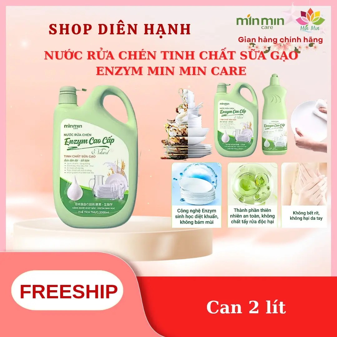 CAN 2 LÍT NƯỚC RỬA CHÉN SINH HỌC ENZYM MIN MIN CARE Làm Sạch