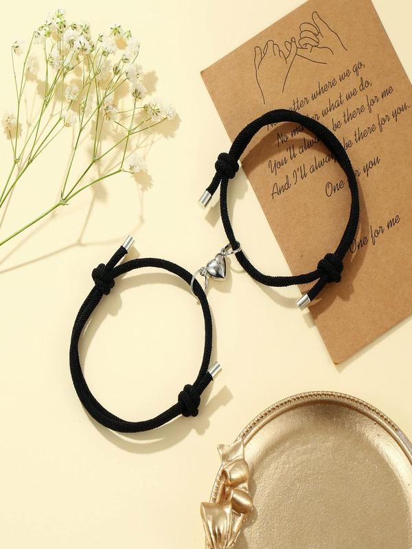 Simple Heart Charm Adjustable Bracelets, Couple's Matching Bracelets, Casual Jewelry for Party, Daily Clothing Decor, Trendy All-match & Exquisite Jewelry for Valentine's Day Gift 3