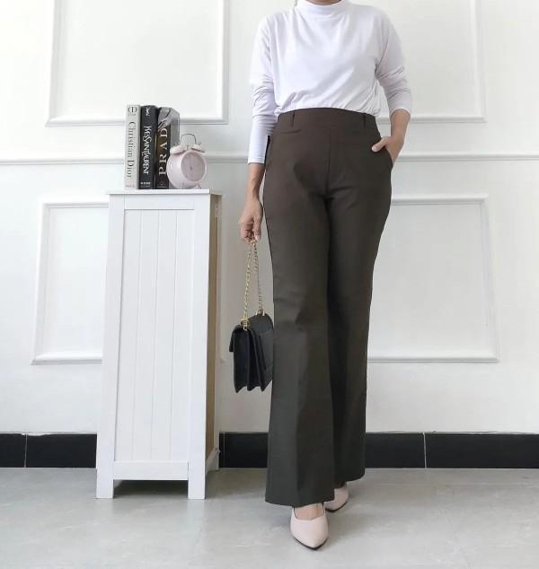 Product Introduction of Celana Cutbray Kancing Casual Basic Wanita Bahan Katun Twill Combed Ukuran Standar Kain Melar Nyaman Panjang Tebal Stretch Baggy Fit 2