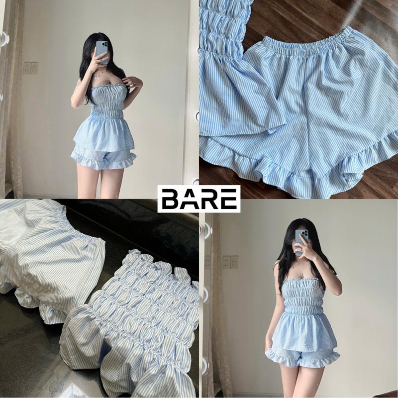 Product Introduction of BARE.Y2K_Set Áo Quây Nhún Caro Xanh Kèm Quần Bèo Nữ Tính_SET04 Navy Lịch 10