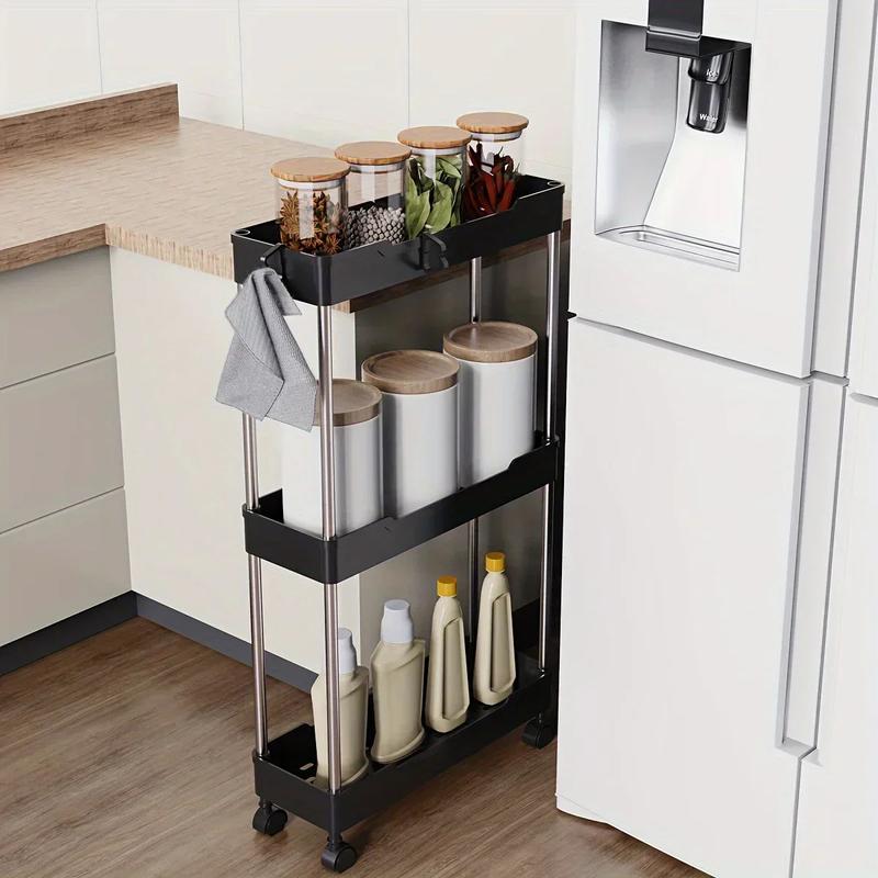 Product Introduction of Bathroom Storage Rack With Wheels 3/4 Layer Rolling Utility Cart Bathroom Storage Organizer Multi-purpose Corner Shelf 3