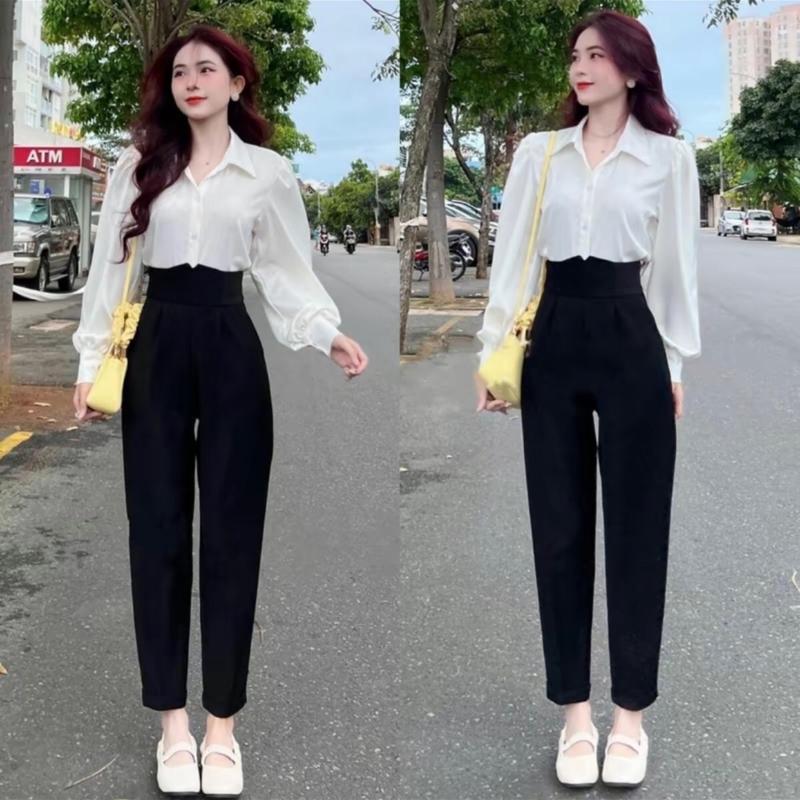  Quẩn tây nữ cạp V khoá sau lưng cao siêu hack dáng,quần tây baggy nữ vải tuyết mưa mềm mịn 