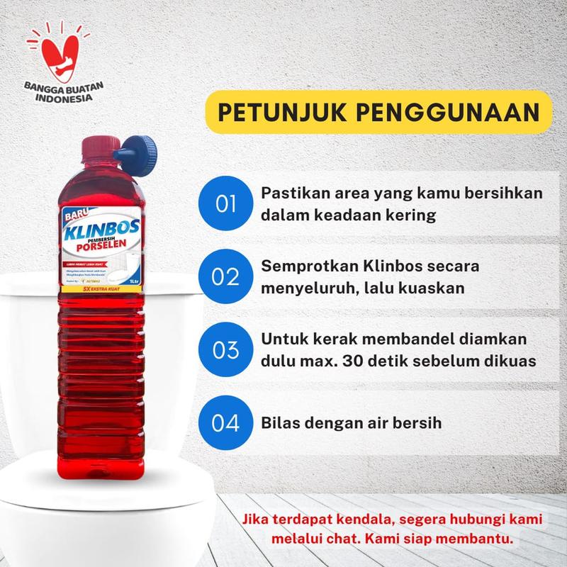 klinbos pembersih porselen 5X lebih kuat dan hemat bersihkan kerak kamar mandi Jamur Plastik Stainless Kamar Kecil Dapur Anti bakteri Merah Sarung Cair Kamar Kecil Dapur Anti bakteri 4