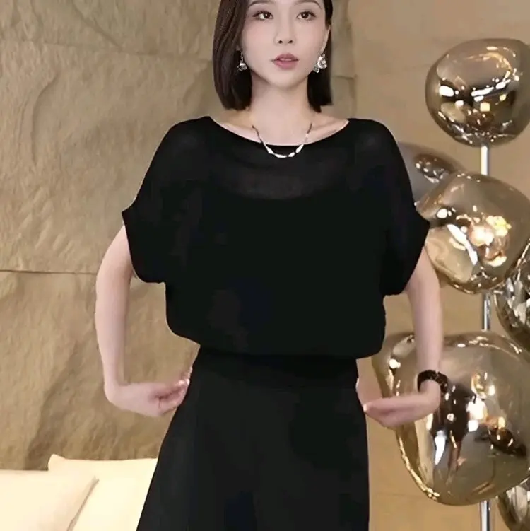 Hàng nhập - Áo len nữ dệt kim tay ngắn cánh dơi, áo kiểu Quảng Châu họa tiết bướm sau lưng Top Women 4
