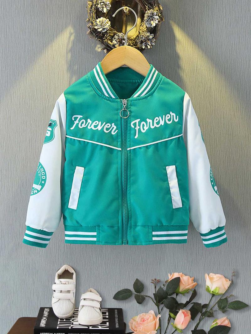 Product Introduction of Boy's Letter Print Baseball Collar Jacket, Casual Loose Fashionable Varsity Jacket for Daily Outdoor Wear, Kids Clothing for All Seasons, Athletic 2