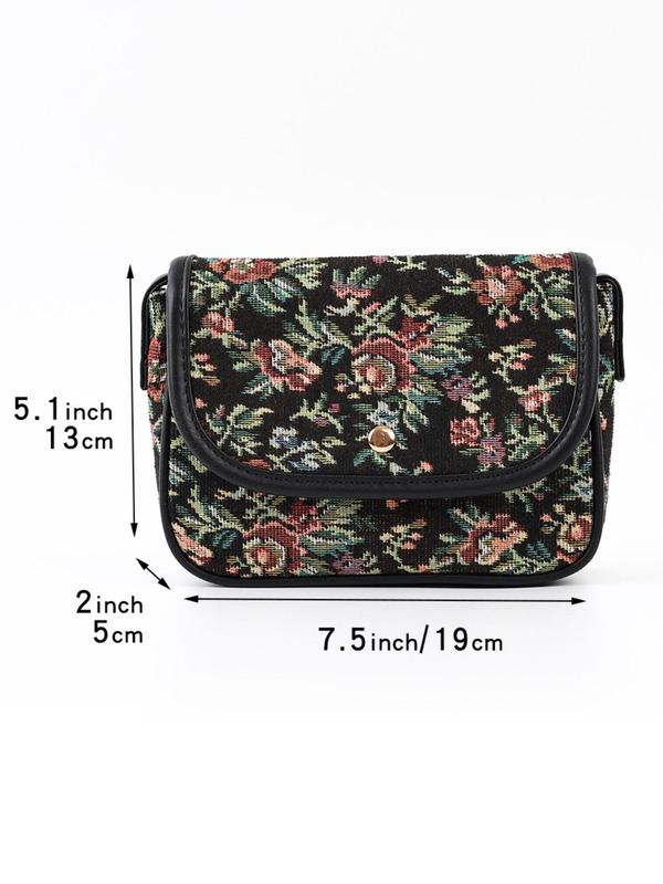 Women's Fashionable All over Print Floral Pattern Zipper Crossbody Bag, Cute Trendy Shoulder Bag,  All-match Commuter Bag for Work & Daily Used 9