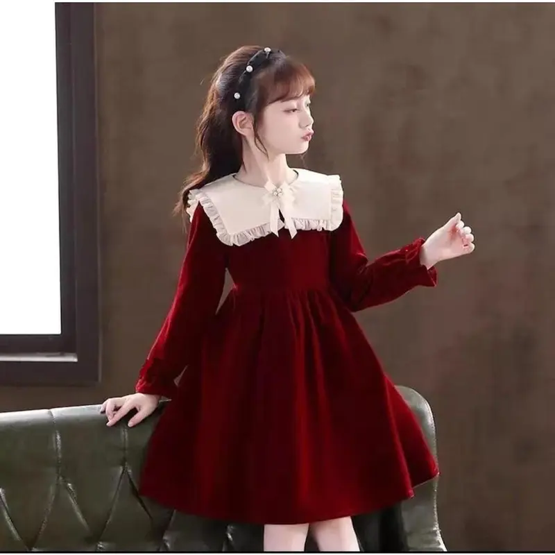 Dress anak lengan panjang / Dress import anak Korean style / Gaun pesta anak perempuan usia 6 7 8 9 10 tahun / Dres anak tanggung/ Kids Queen665 1