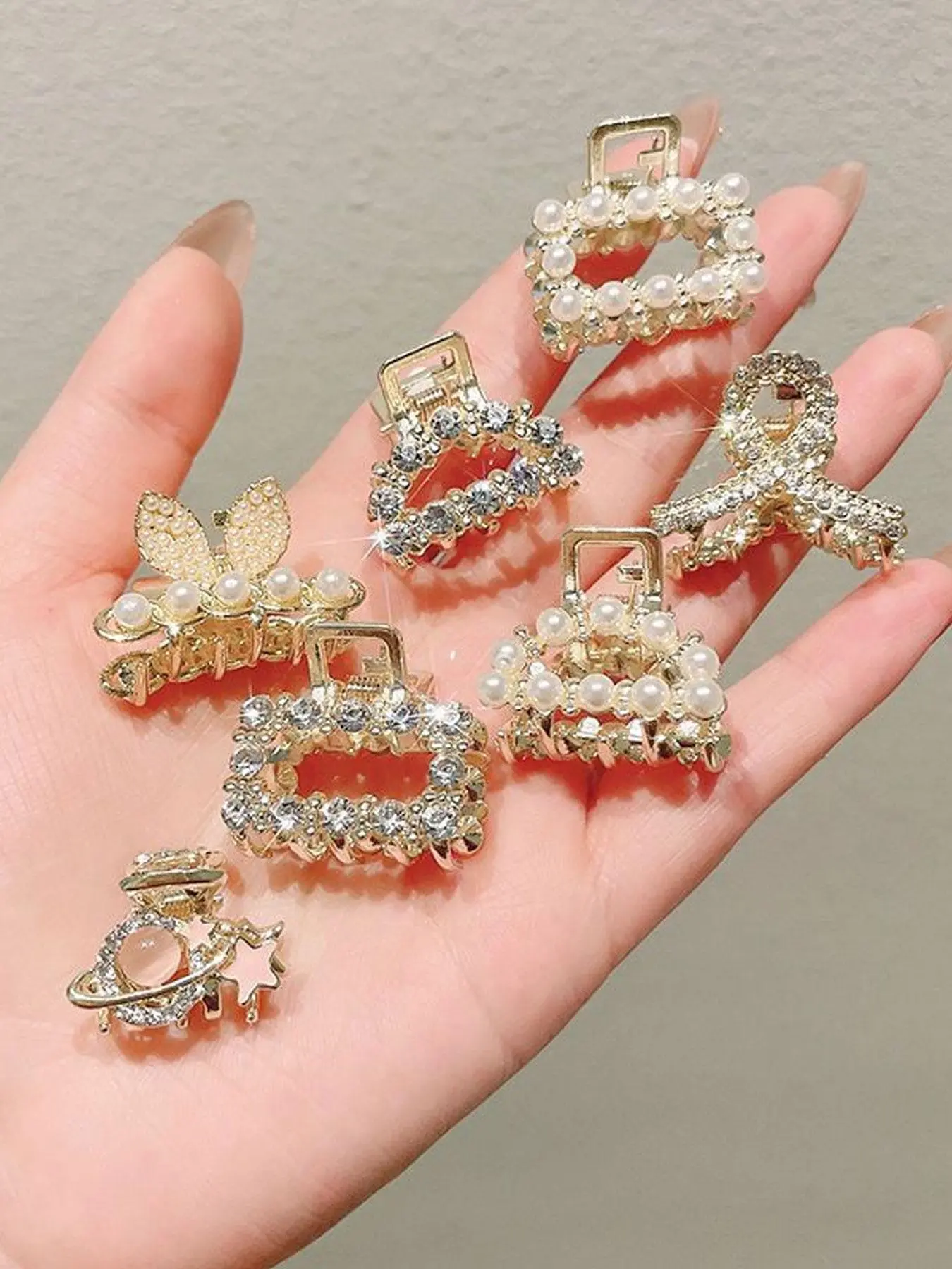 Women's Elegant Mini Faux Pearl & Rhinestone Decorated Hair Claws (7pcs), Exquisite Trendy Hair Claws, Fashionable Hair Accessories for Women & Girls