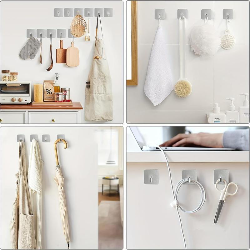 Modern Wall Mounted Sticky Hook, 4 Counts/set Heavy Duty Adhesive Towel Hook, Modern Stainless Steel Sticky Hooks for Bathroom Kitchen Bedroom, Storage Organizers 7