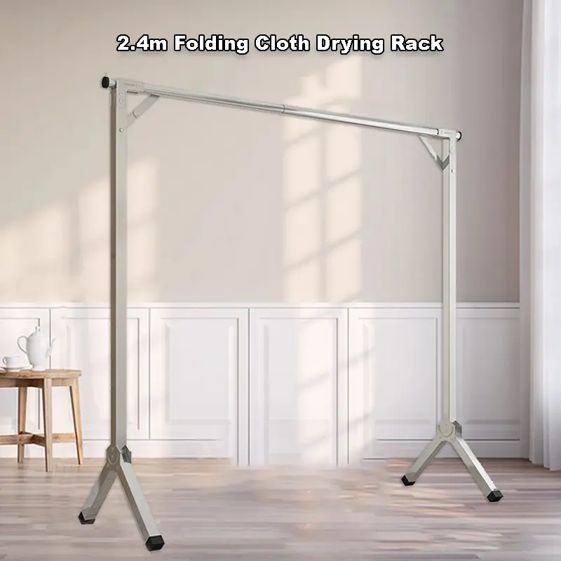 Lavini 2.4m Folding Cloth Drying Racks Single Pole Stainless Steel Floor Drying Rack Hanger