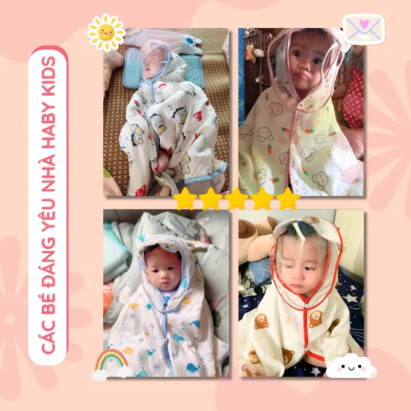 Áo choàng chống nắng cho bé, chắn gió kèm tấm chắn bảo vệ HABY KIDS chất liệu đũi gân họa tiết Tai Thỏ Kem chobe 3