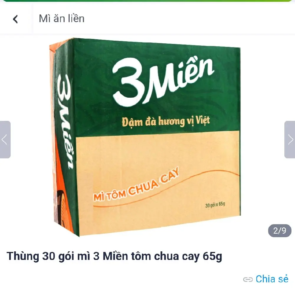 MÌ 3 MIỀN CHUA CAY GÓI 65GRAM [ THÙNG 30 GÓI ] hàng date mới