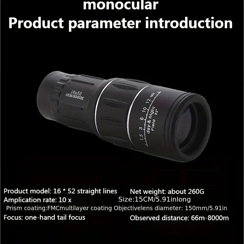 Portable HD Monocular Telescope, 16x52 High Power Compact Monocular Telescope For Bird Watching, Hiking, Concerts, Travel, Small and Lightweight Telescopes 8
