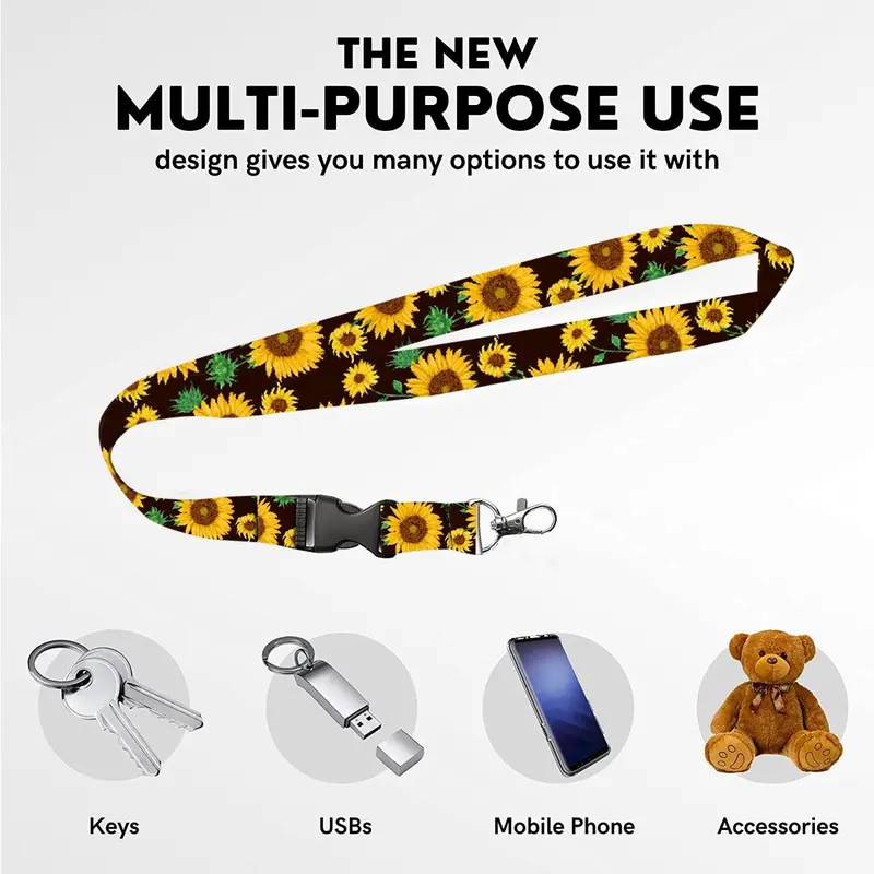 Sunflower Pattern Card Holder with Lanyard, 1 Count Slide Card Cover with Easy Pull Buckle Lanyard, Identification Badges & Supplies for School Office 2
