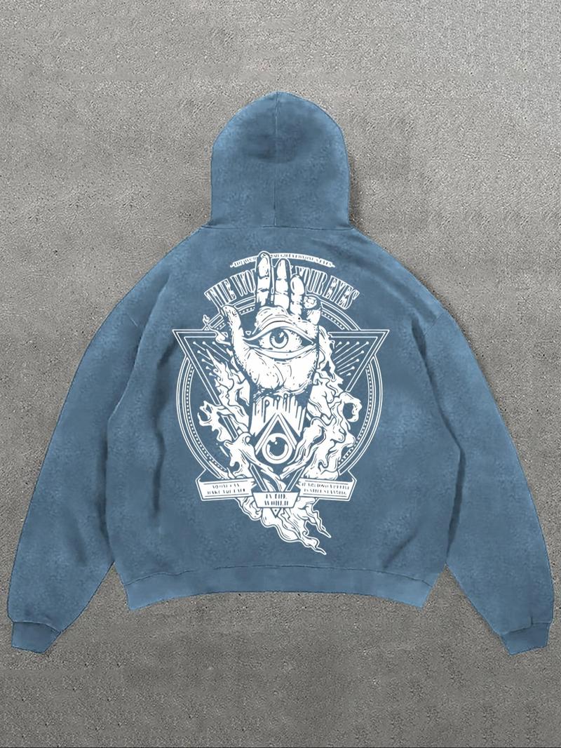 Product Introduction of Men's Vintage Graphic Print Hoodie, Casual Regular Fit Retro Long Sleeve Hooded Sweatshirt for Spring & Fall, Fashion Men's Top for Daily Wear, Pullover, Cotton 3