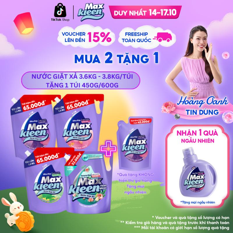 [Tặng Túi 450g-600g] Nước Giặt Xả Làm Sạch Maxkleen Hương Huyền Diệu/ Hoa Nắng/ Vườn Sớm Mai/ Thiên Nhiên 3.6kg-3.8kg/Túi