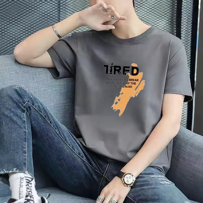 Men's Short-sleeved T-shirt Summer Base Shirt Round Neck All-match Casual Printed plus size T-shirt Trendy Top