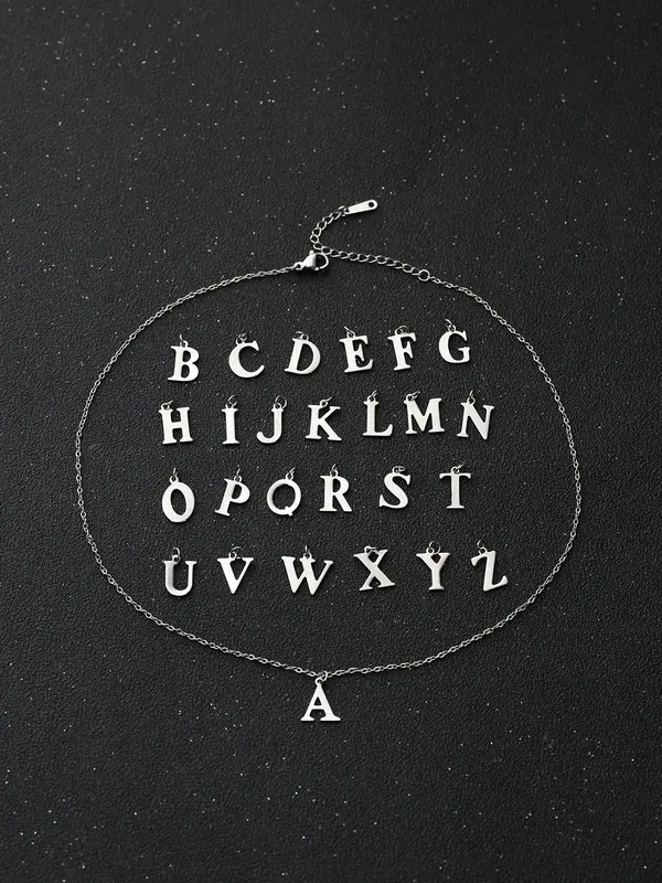 Street Style Letter Detail Pendant Necklace, Letter Charm Chain Necklace for Mom, Fashion Jewelry Accessories for Men & Women As Gift 2