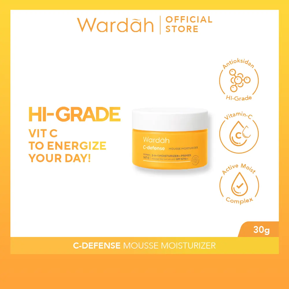 Wardah C-Defense Mousse Moisturizer 30 g - Pelembab, Primer dan Antioksidan, dengan HiGrade VitaminC - Mencerahkan dan Menyegarkan - Untuk Semua Jenis Kulit