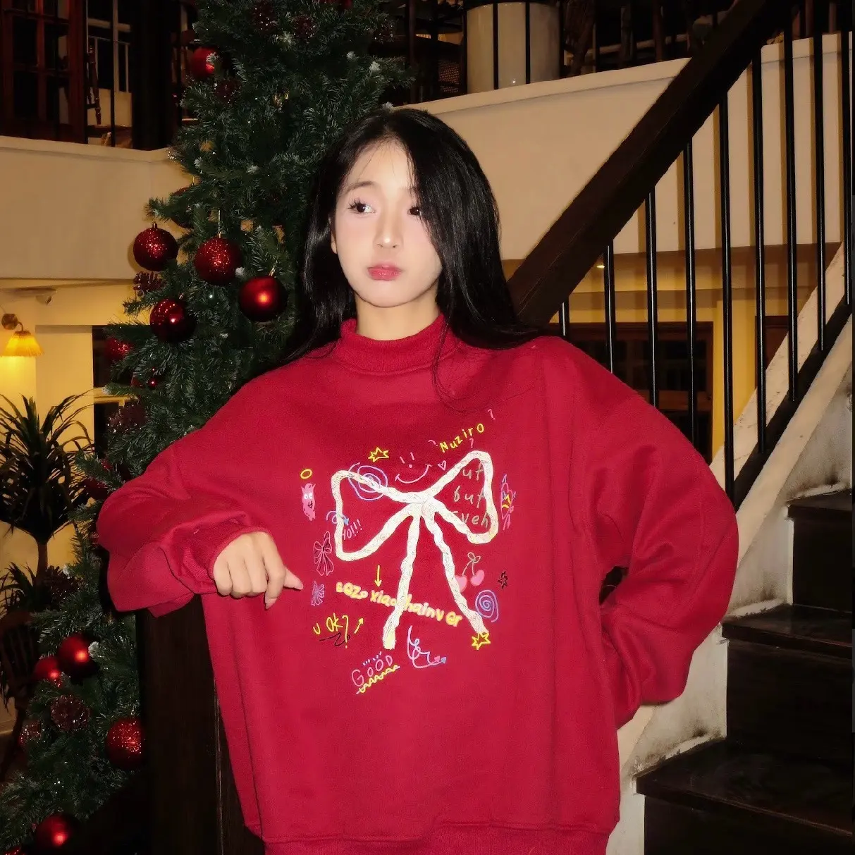 Áo Sweater Nỉ Cổ Tròn In Hình Nơ Siêu Xinh, Áo Sweater Chất Nỉ Lông Cáo Dày Dặn Thời Trang Nữ Monnyny Women Top
