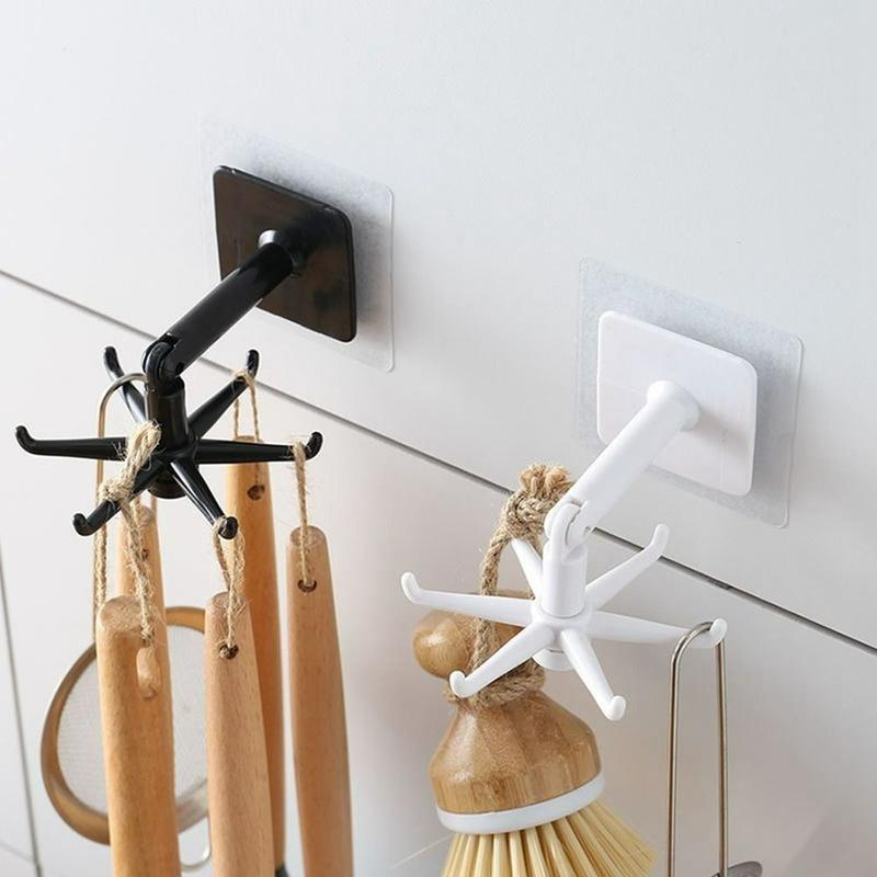 Product Introduction of Universal Multifunctional Self Adhesive 360 Degrees Rotated Punch-free Wall Mounted Towel Rack Kitchen Organizer Clothes Hanger Door Hook 9