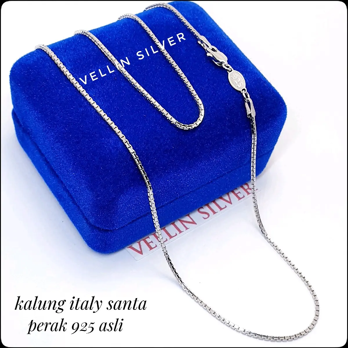 Kalung Perak Asli Silver 925 Model Italy Santa Lapis Emas Putih