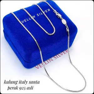 Kalung Perak Asli Silver 925 Model Italy Santa Lapis Emas Putih
