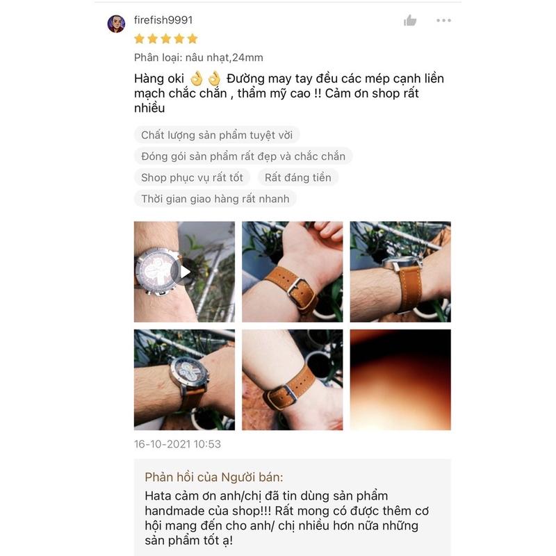 Dây đồng hồ khâu tay da bò thật.KT3 3