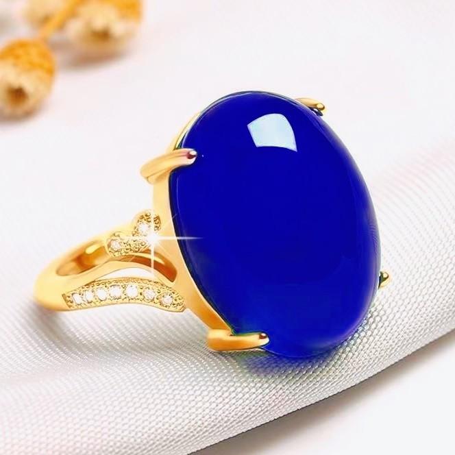 Product Introduction of Gold Inlaid Imitation Sapphire Ring for Women Luxurious Inlaid Imitation Red Green Black Yellow Agate Adjustable Ring 3