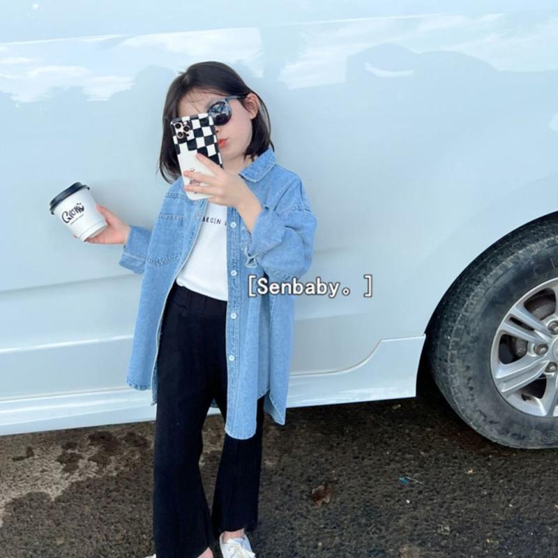 Product Introduction of Blaus Denim Perempuan Musim Bunga Baru Gaya Korea Baju Lengan Panjang untuk Kanak-kanak Tengah dan Besar Gaya Barat Kot Baju Setengah Panjang 18