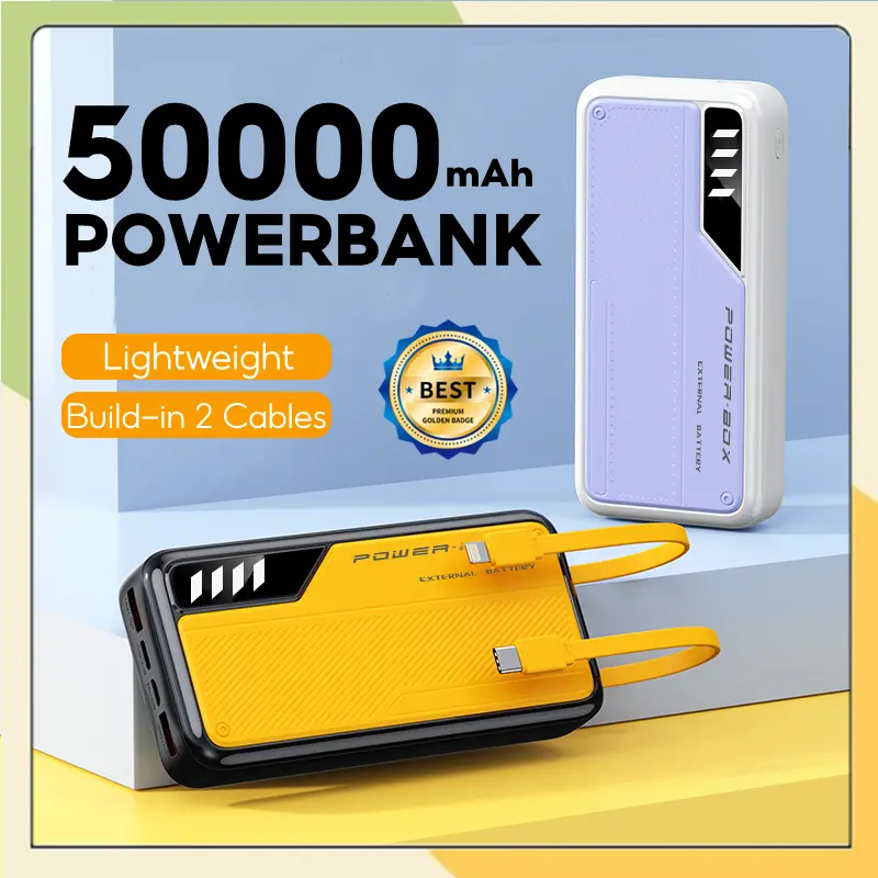 Sạc Dự Phòng, Dung Lượng 50000mAh, Màn Hình Hiển Thị Kỹ Thuật Số, Siêu Mỏng, Có Cáp, Đèn LED, Pin Ngoài, 20000mAh