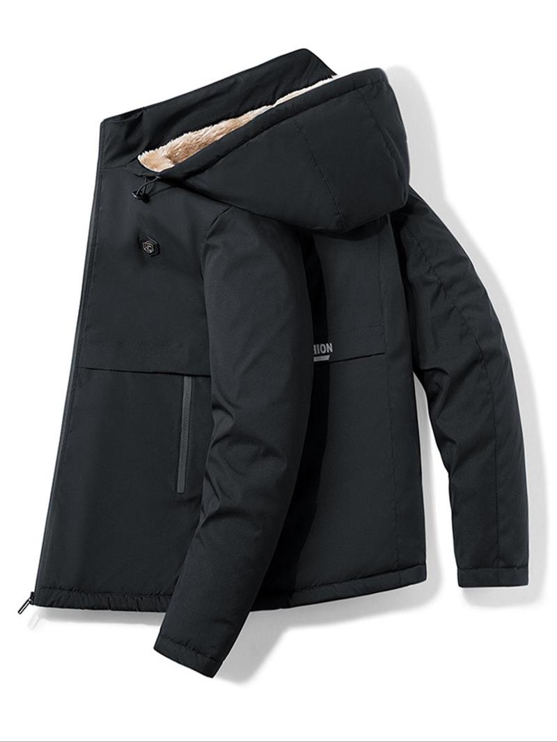 Product Introduction of Men's Solid Thermal Lined Zip Up Heated Jacket with Detachable Hood, Zipper Pockets Long Sleeve Coat Outerwear for Winter, Jackets for Men, Men's Clothing, Workwear Jacket Menswear Tops Underwear Hoodie Human Bestie Beige Casual Gamis 4