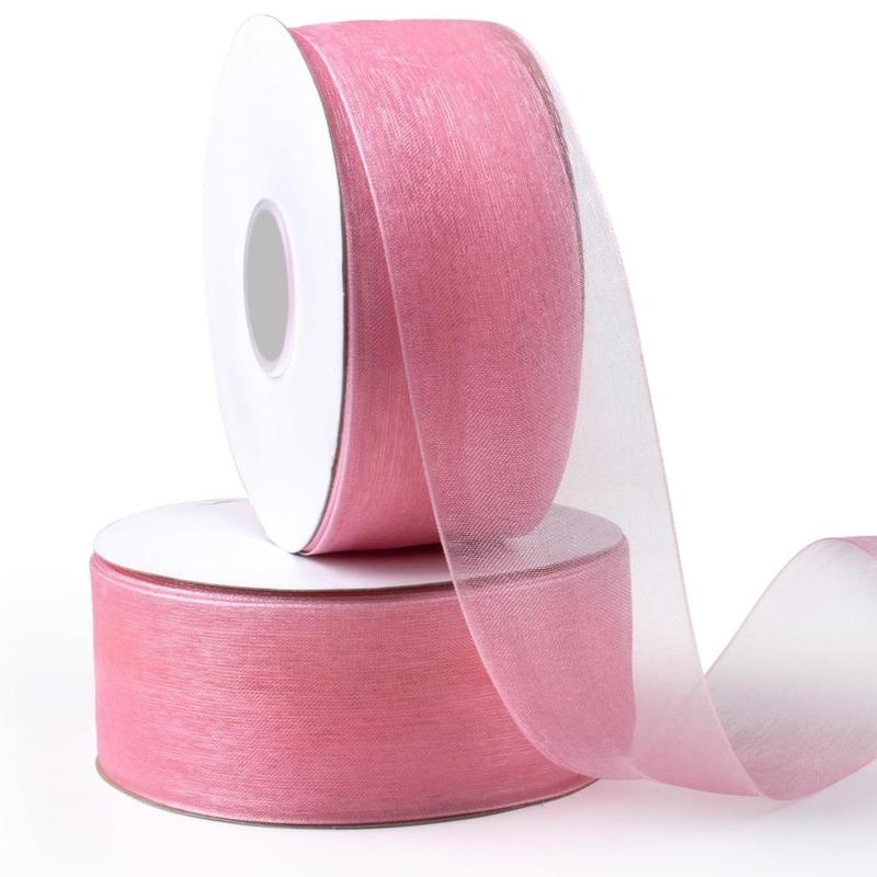 Organza Sheer Ribbon (2 Rolls), Clear Chiffon Sheer Fabric Ribbon, Decorative Ribbon for Wedding Birthday Party Gift Wrapping Flower Bouquet 1