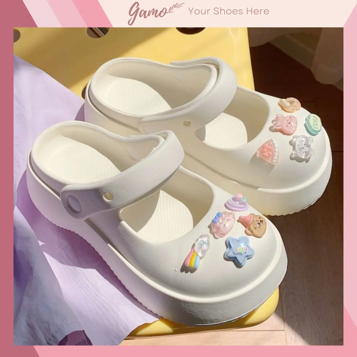 Dép sục nữ đế cao 5cm [XIXITIAO] charm Pizza kiểu sandal quai hậu Gamo CS-39