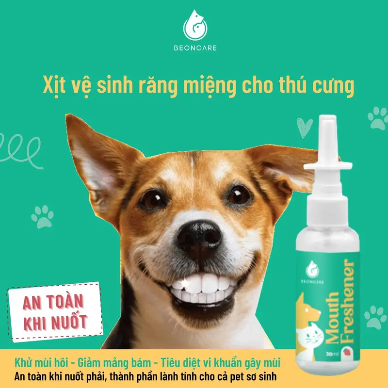 Xịt Vệ Sinh Răng Miệng Chó Mèo BeonCare. Khử Mùi Hôi Miệng, Diệt Khuẩn, An Toàn Khi Nuốt. Chai 30ml 3
