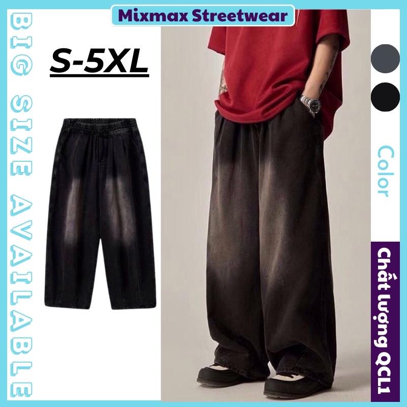 [SẲN HOẢ TỐC-CÓ BIG SIZE+ẢNH THẬT] Quần bò jeans ống rộng wash a ombre trơn màu retro cạp chun oversize Nhật Bản hiphop unisex