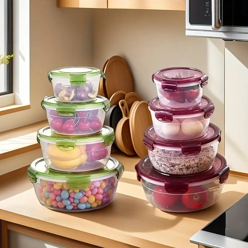Food Storage Container with Lid, 4 Counts/set Plastic Food Storage Box, Food Container for Noodles, Rice, Vegetables, Fruits, Kitchen Tool, Utensils