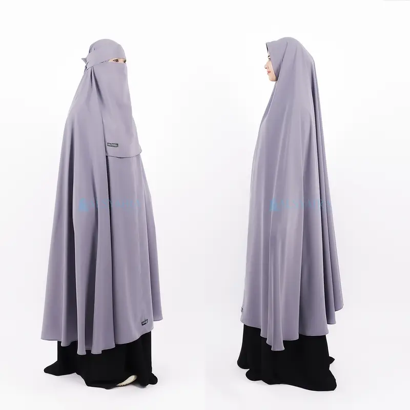 Alsyahra Exclusive Set Long Khimar Syari Haramain Non Pad Niqab Platinum Wolfis Jumbo Panjang Muslim Jilbab 8