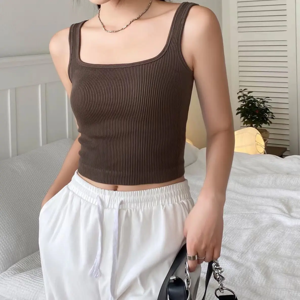 (Croptop) Áo Ba Lỗ Thun Tăm 2 dây bản to ÁoNữ Croptop QC