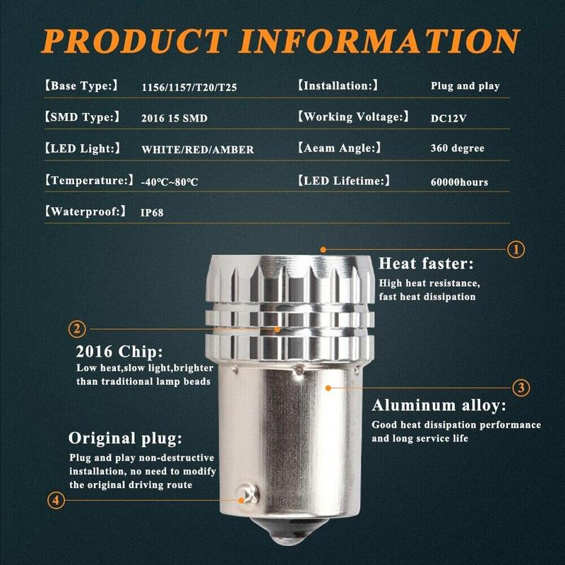 Product Introduction of 2PCS 1156 BA15S BAU15S P21W PY21W Signal Light 1157 BAY15D LED Bulb 2016SMD Brake Reverse Lamp Daytime Running Light 25