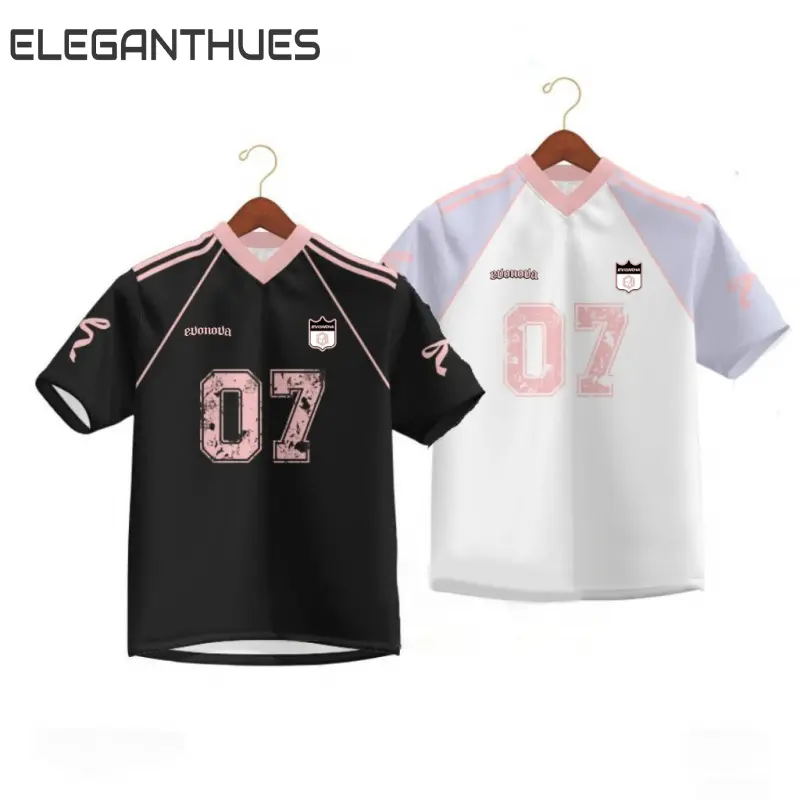 Coquette Ribbon Bow Eleganthues pink black bow tie v-neck jersey shirt T shirt short sleeve sport quick dry full sublimation microfiber Jersey unisex free custom