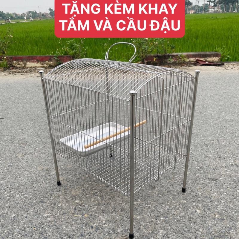 LỒNG TẮM INOX TO DÀNH CHO CHIM CHÀO MÀO - CHÍCH CHOÈ - HOẠ MI kèm cầu đậu và khay tắm