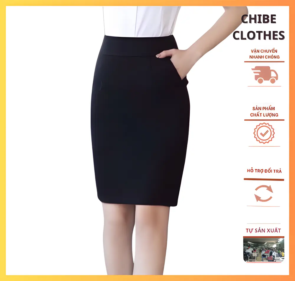CHIBECLOTHES Chân Váy Bút Chì 50cm Có Túi 2 Bên Cạp 3cm Tôn Eo Thời Trang Hè 2025.