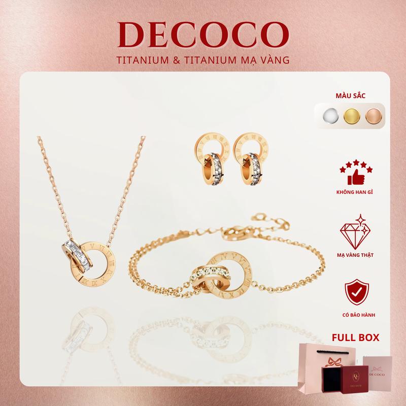 [HÀNG MỚI VỀ] KHÔNG ĐEN GỈ - Set trang sức nữ vòng tay, vòng cổ và khuyên tai TIMELESS titanium DECOCO ( kèm Túi giấy + Hộp + Thiệp )
