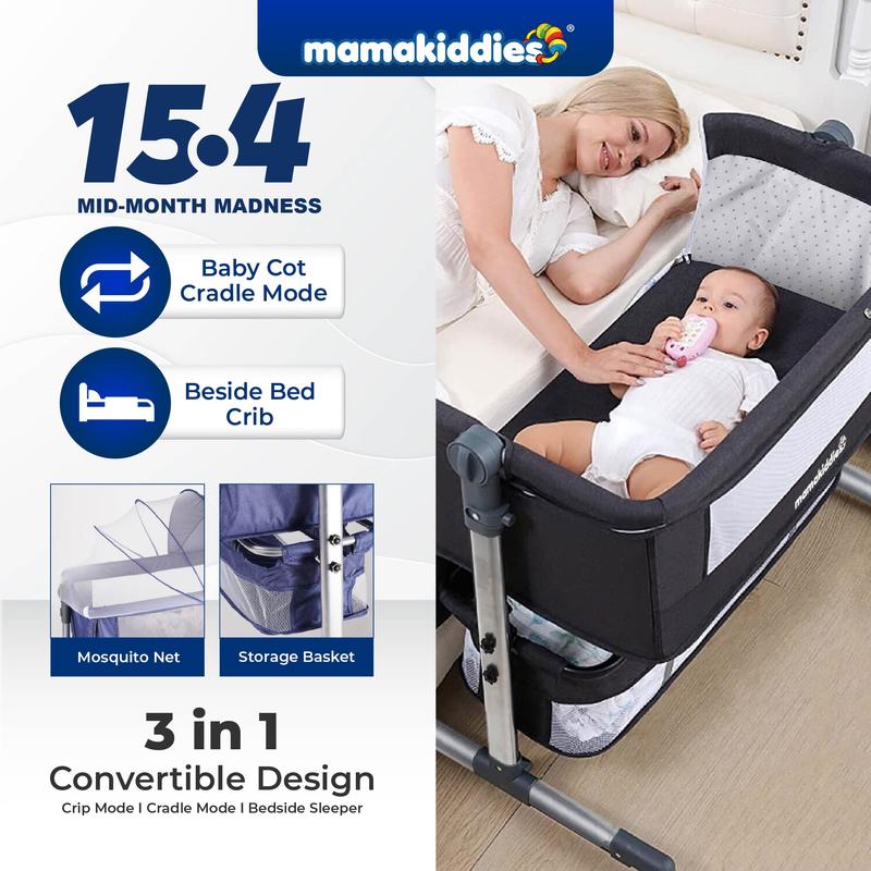 MAMAKIDDIES Snoozel Baby Bed Portable Travel Cot Bassinet Foldable Bedside CoSleeper Crib Baby Cradle Katil Bayi Sleeping