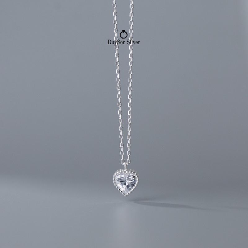 Dây chuyền bạc nữ mặt trái tim đính đá vòng cổ bạc 925 DUYSON SILVER DCKX16