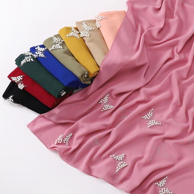 Product Introduction of Fashion Solid Color Silk Headscarf Malaysia Scarf Sweet Butterfly Chiffon Scarf Islamic Clothing Turbans Chiffon Hijab For Women 9