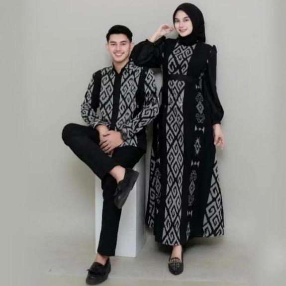 Set Baju Batik Couple Pasangan Kondangan Hitam - EVA Boutique Sarimbit Keluarga Tenun Seragam Panjang Setelan Wanita modern pakaian regular remaja set pakaian couple baju lamaran couple 2025 elegan tulle tali pinggang xxl dress suami 1 outfit 1