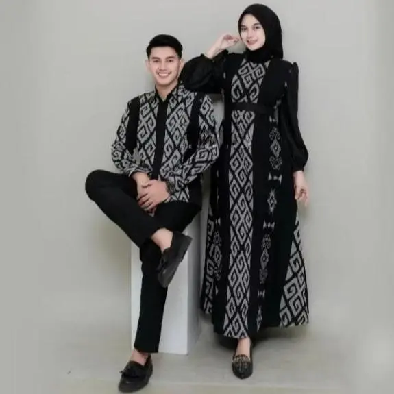 Set Baju Batik Couple Pasangan Kondangan Hitam - EVA Boutique Sarimbit Keluarga Tenun Seragam Panjang Setelan Wanita modern pakaian regular remaja set pakaian couple baju lamaran couple 2025 elegan tulle tali pinggang xxl dress suami 1 outfit 1