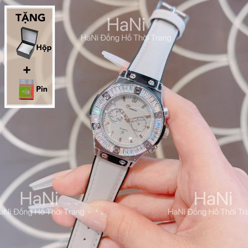 MUA 1 TẶNG 2 Đồng Hồ Nữ Đeo Tay Dimini Có Lịch Ngày Viền Đá Ống Dây Silicone Bọc Da - Watch Ong Voi Women Ví Caro